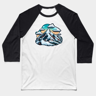 Snowy Mountains Sticker Baseball T-Shirt
